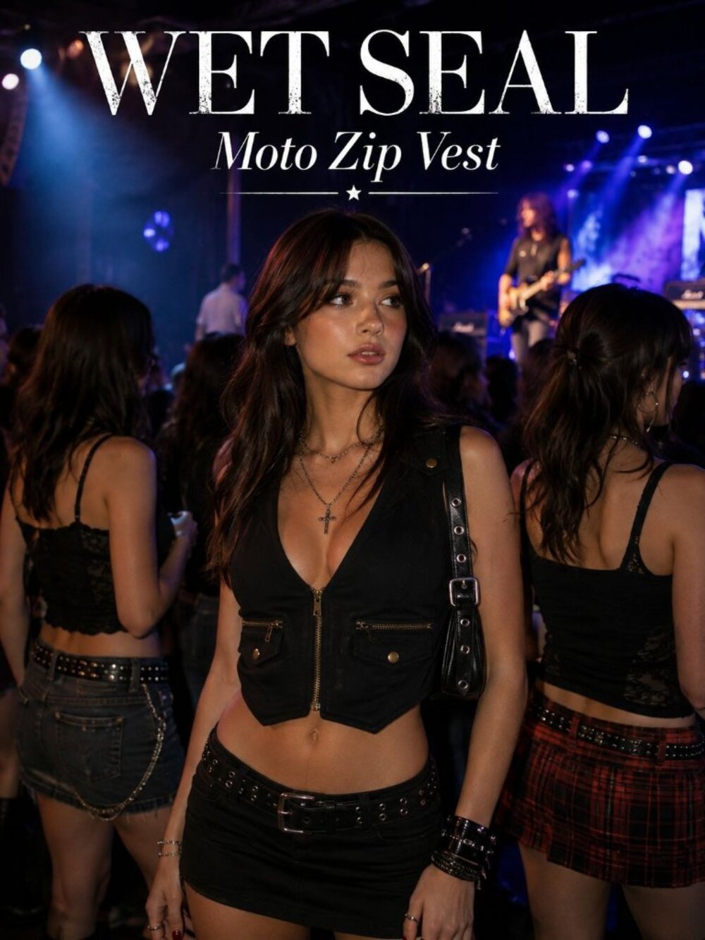 VTG Y2K Wet Seal Black Moto Vest Medium Zip Indie Sleaze Grunge Scene